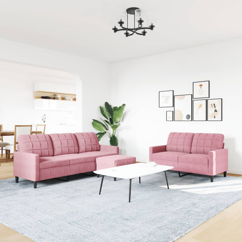 3-dijelni set sofa s jastucima ružičasti baršunasti
