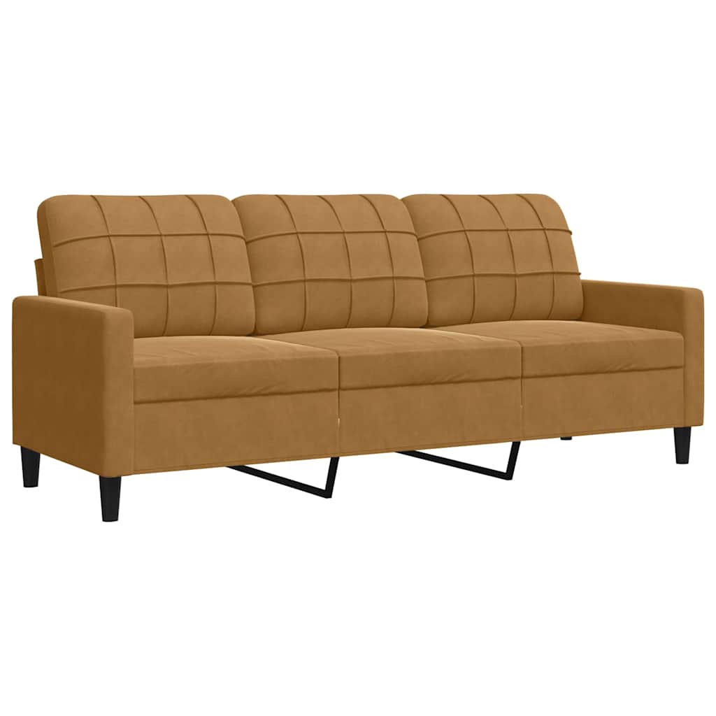 3-dijelni set sofa s jastucima smeđi baršunasti