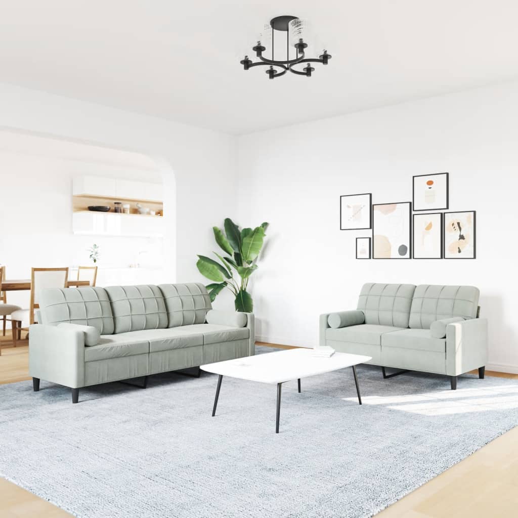2-dijelni set sofa s jastucima svjetlosivi baršunasti