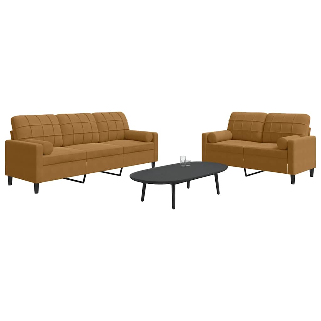 2-dijelni set sofa s jastucima smeđi baršunasti