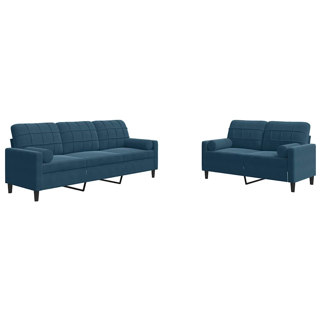 2-dijelni set sofa s jastucima plavi baršunasti