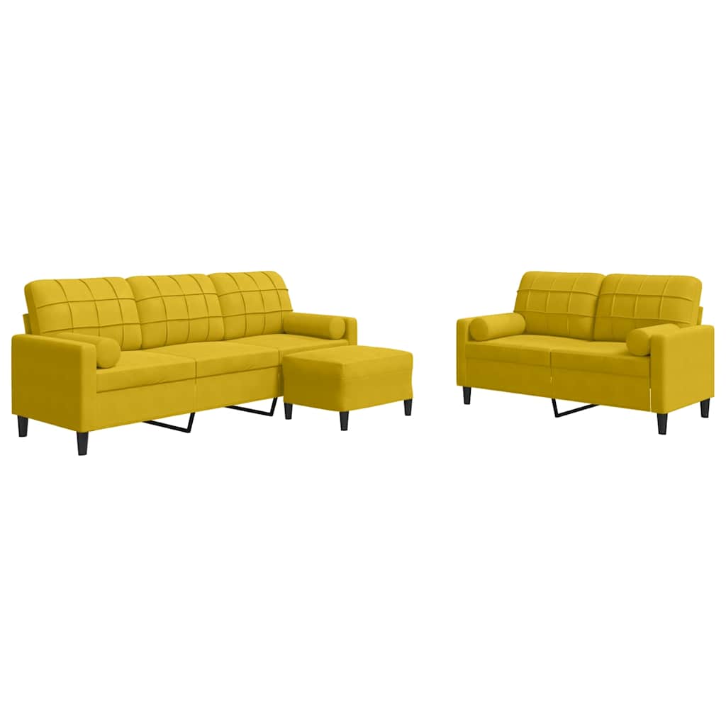 3-dijelni set sofa s jastucima žuti baršunasti