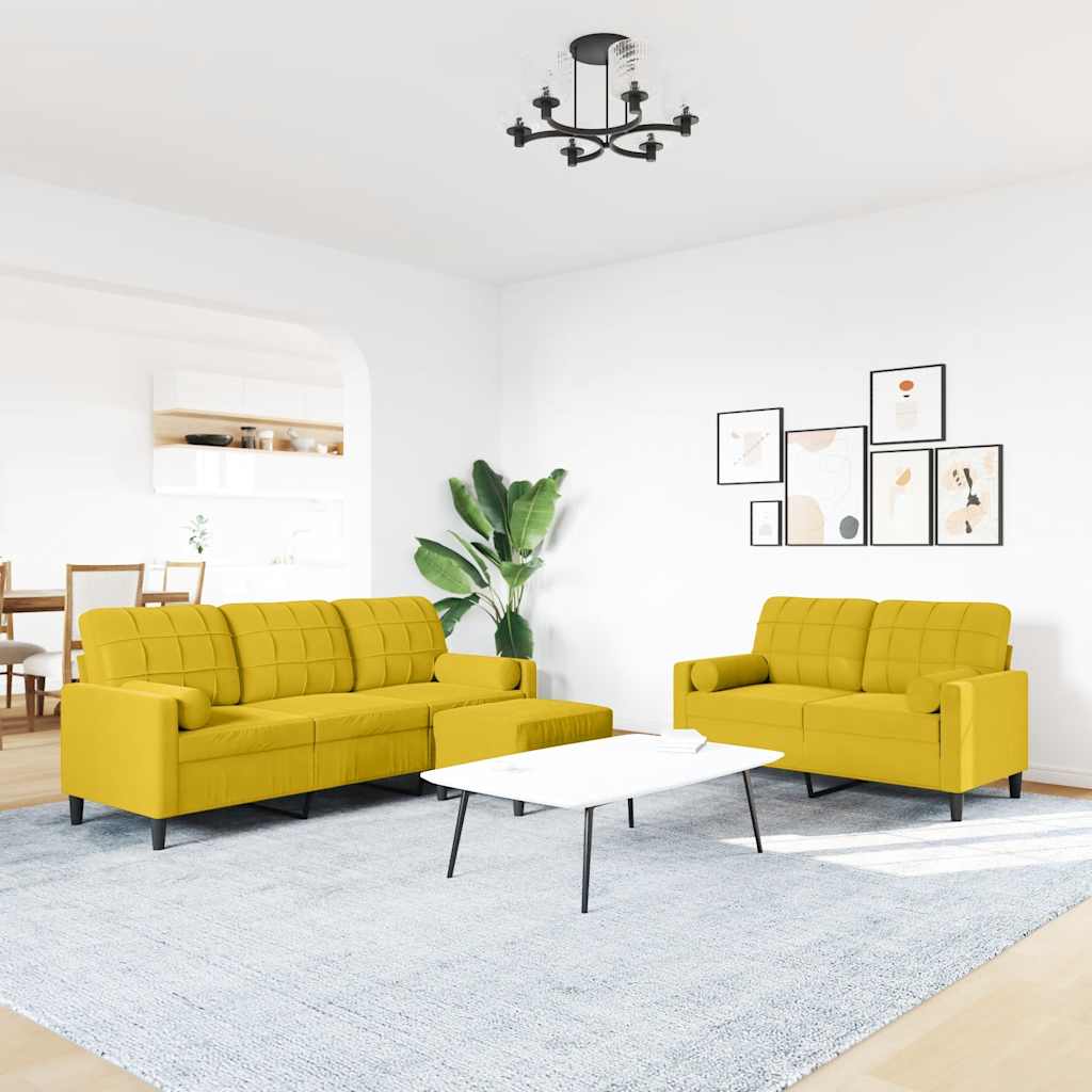 3-dijelni set sofa s jastucima žuti baršunasti