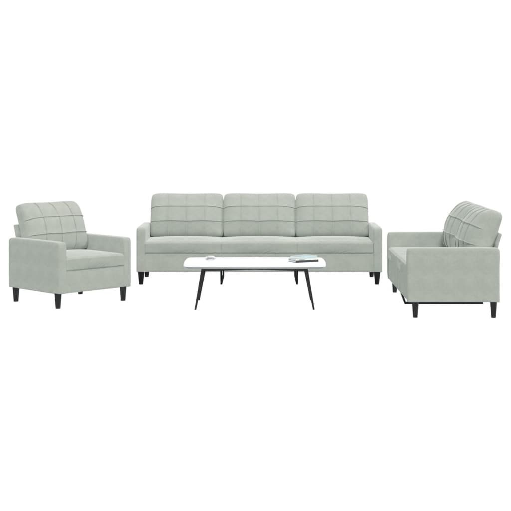 3-dijelni set sofa s jastucima svjetlosivi baršunasti