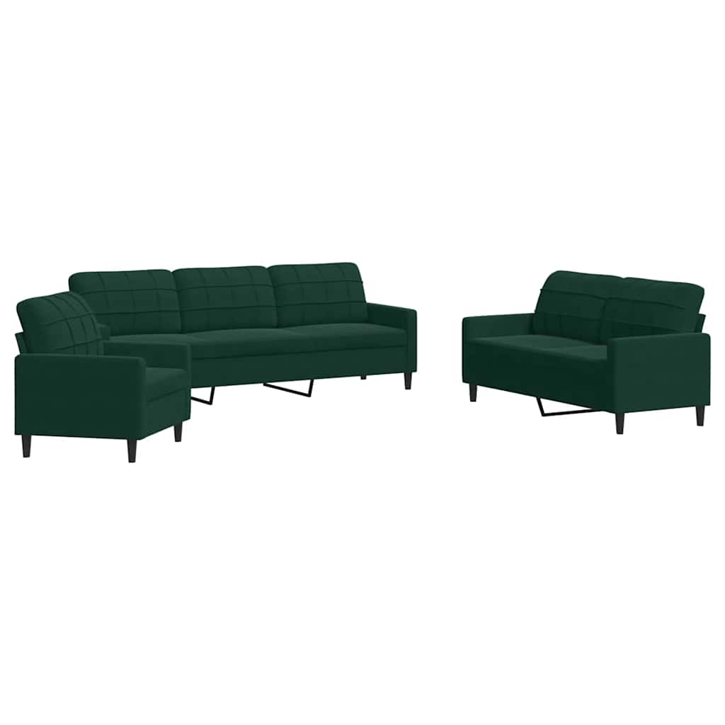 3-dijelni set sofa s jastucima tamnozeleni baršunasti