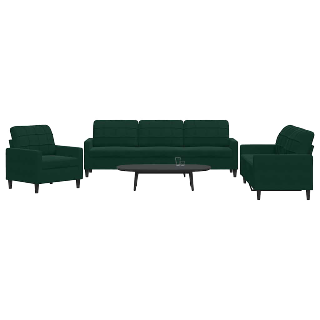 3-dijelni set sofa s jastucima tamnozeleni baršunasti