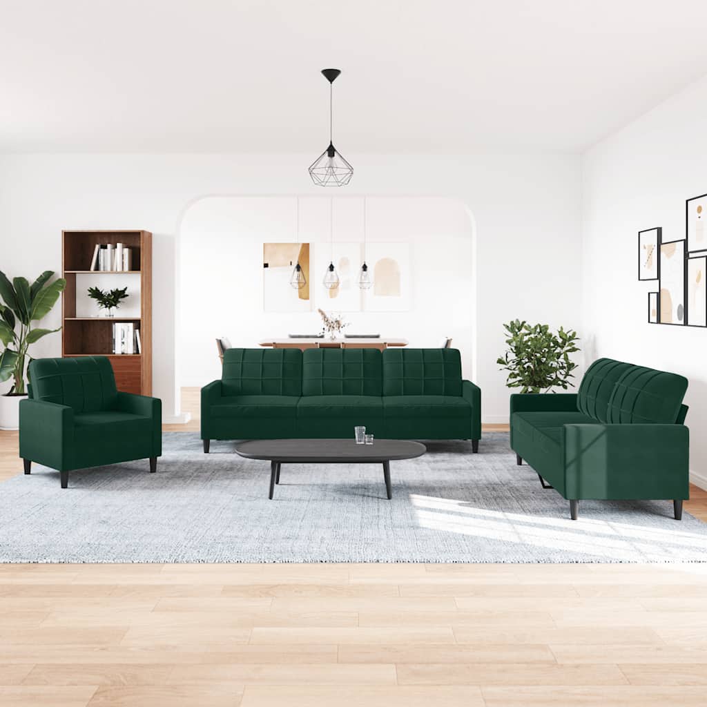 4-dijelni set sofa s jastucima tamnozeleni baršunasti