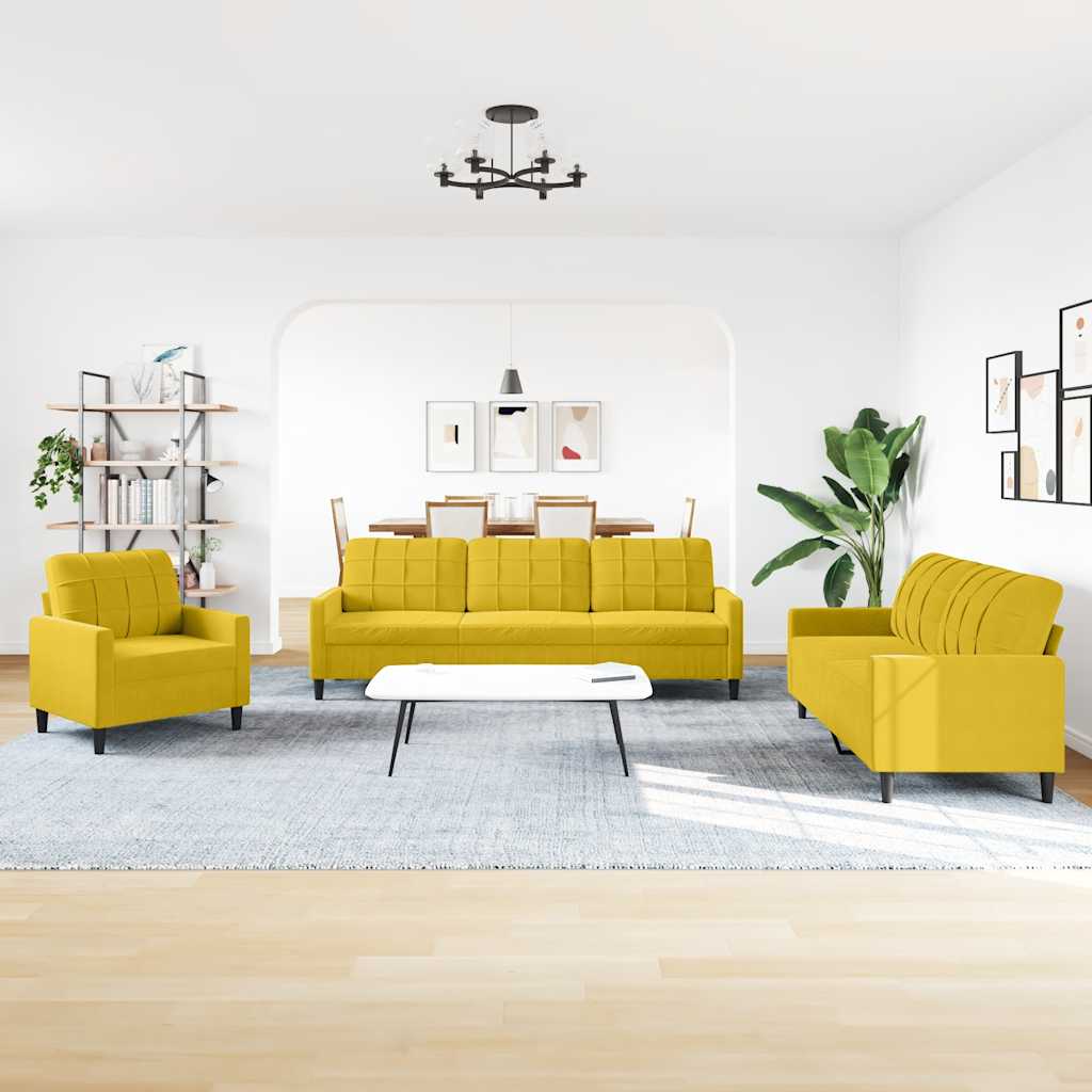 4-dijelni set sofa s jastucima žuti baršunasti