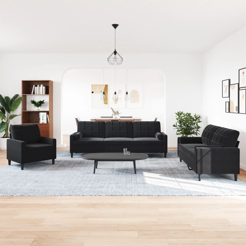 3-dijelni set sofa s jastucima crni baršunasti