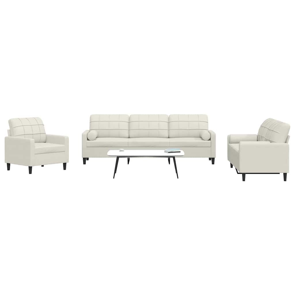 3-dijelni set sofa s jastucima krem baršunasti