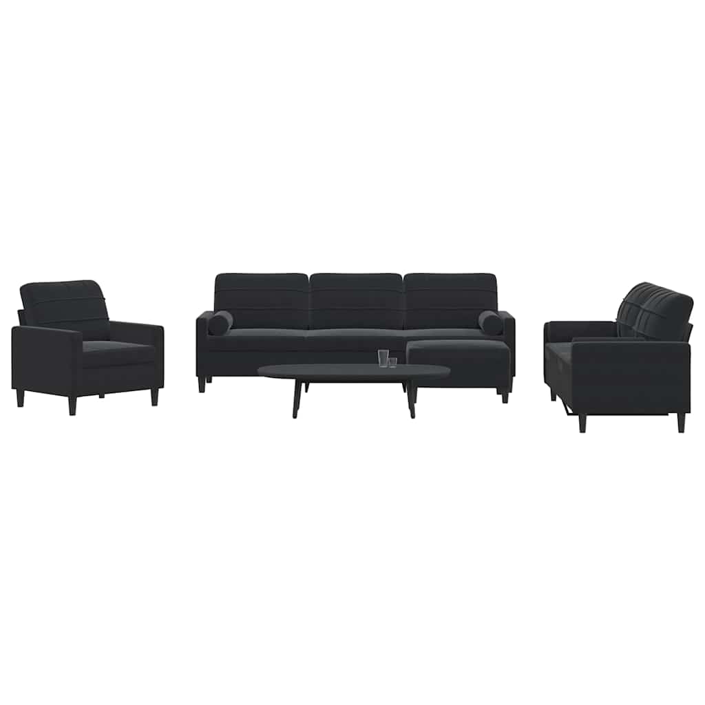 4-dijelni set sofa s jastucima crni baršunasti