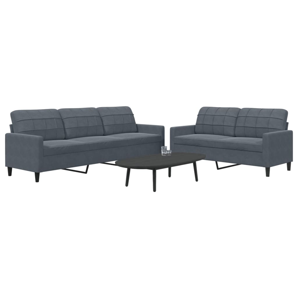 2-dijelni set sofa s jastucima tamnosivi baršunasti