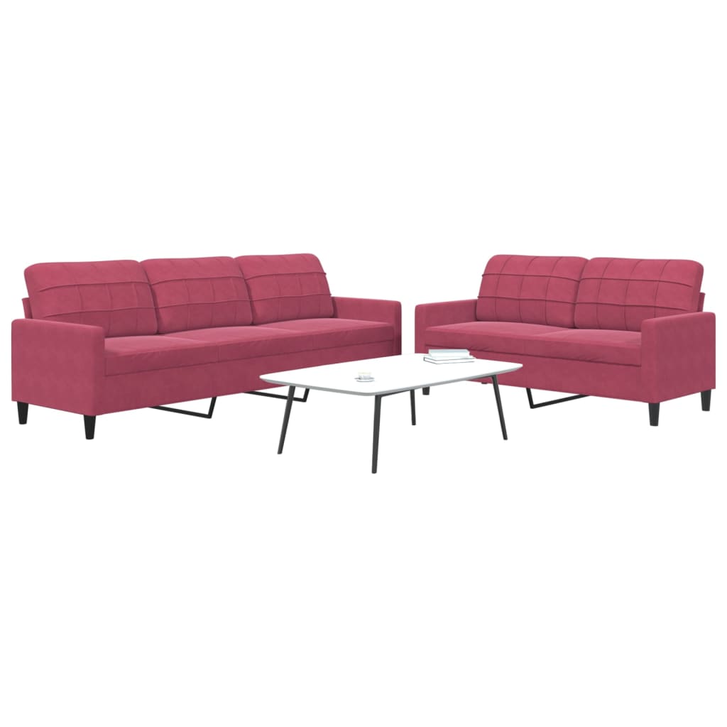 2-dijelni set sofa s jastucima crvena boja vina baršunasti