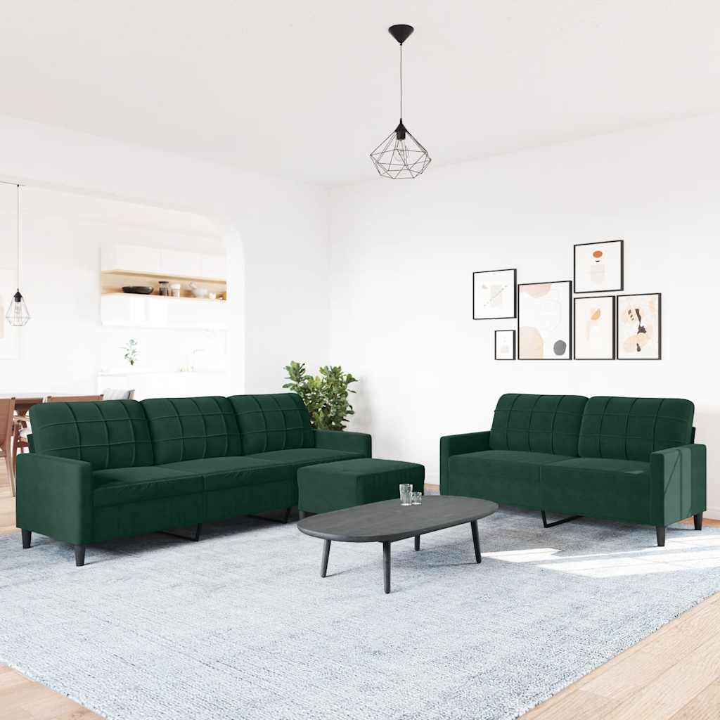 3-dijelni set sofa s jastucima tamnozeleni baršunasti