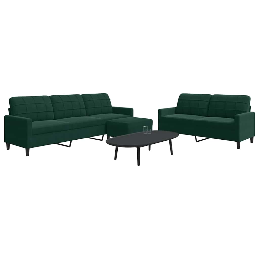 3-dijelni set sofa s jastucima tamnozeleni baršunasti