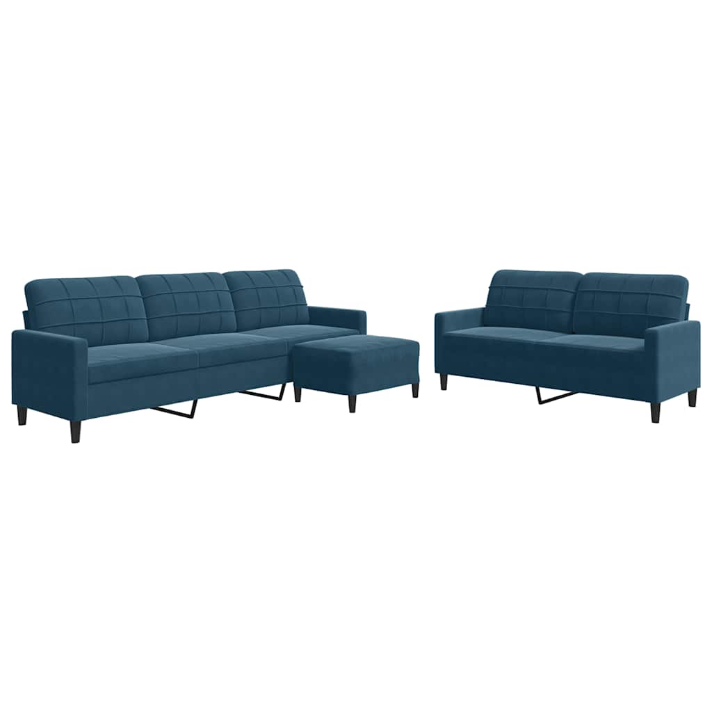 3-dijelni set sofa s jastucima plavi baršunasti