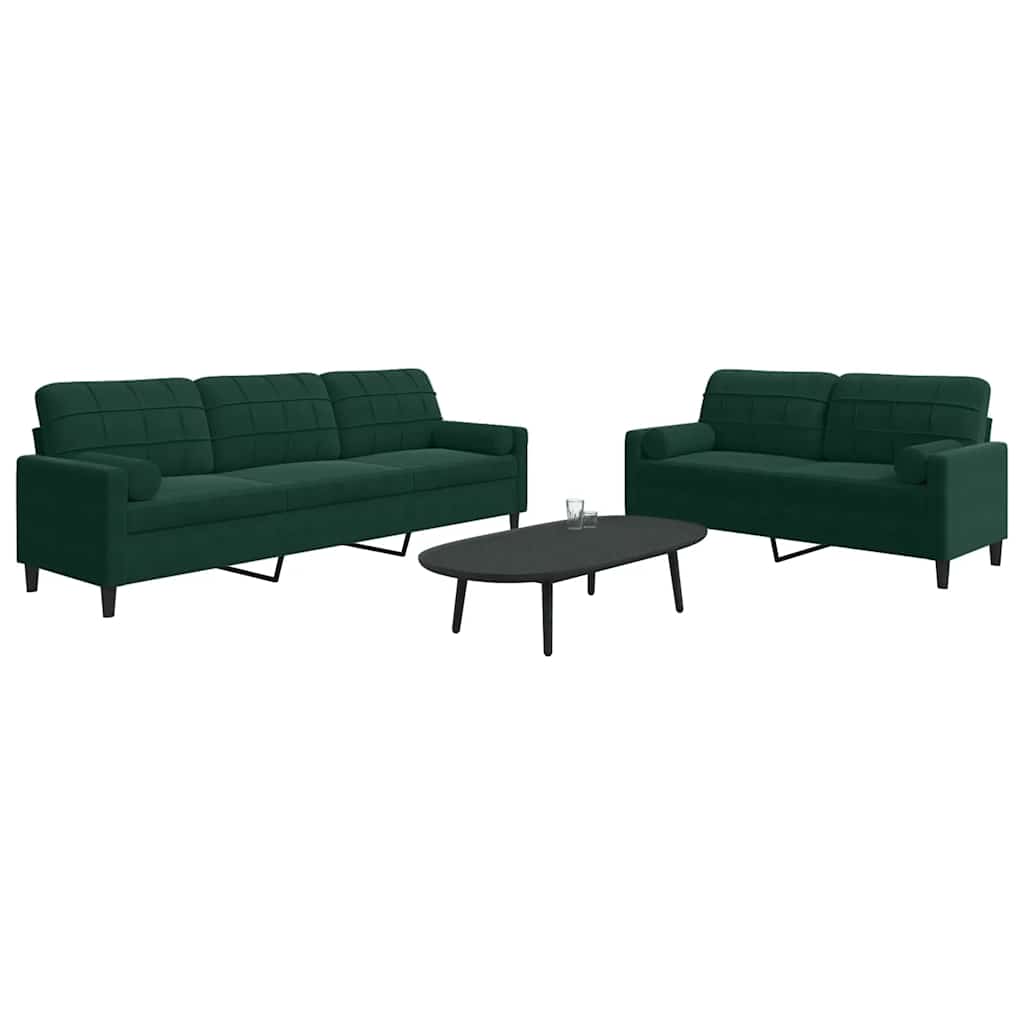 2-dijelni set sofa s jastucima tamnozeleni baršunasti