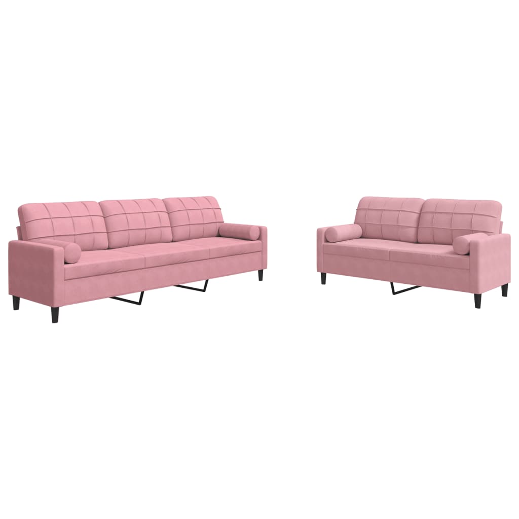 2-dijelni set sofa s jastucima ružičasti baršunasti