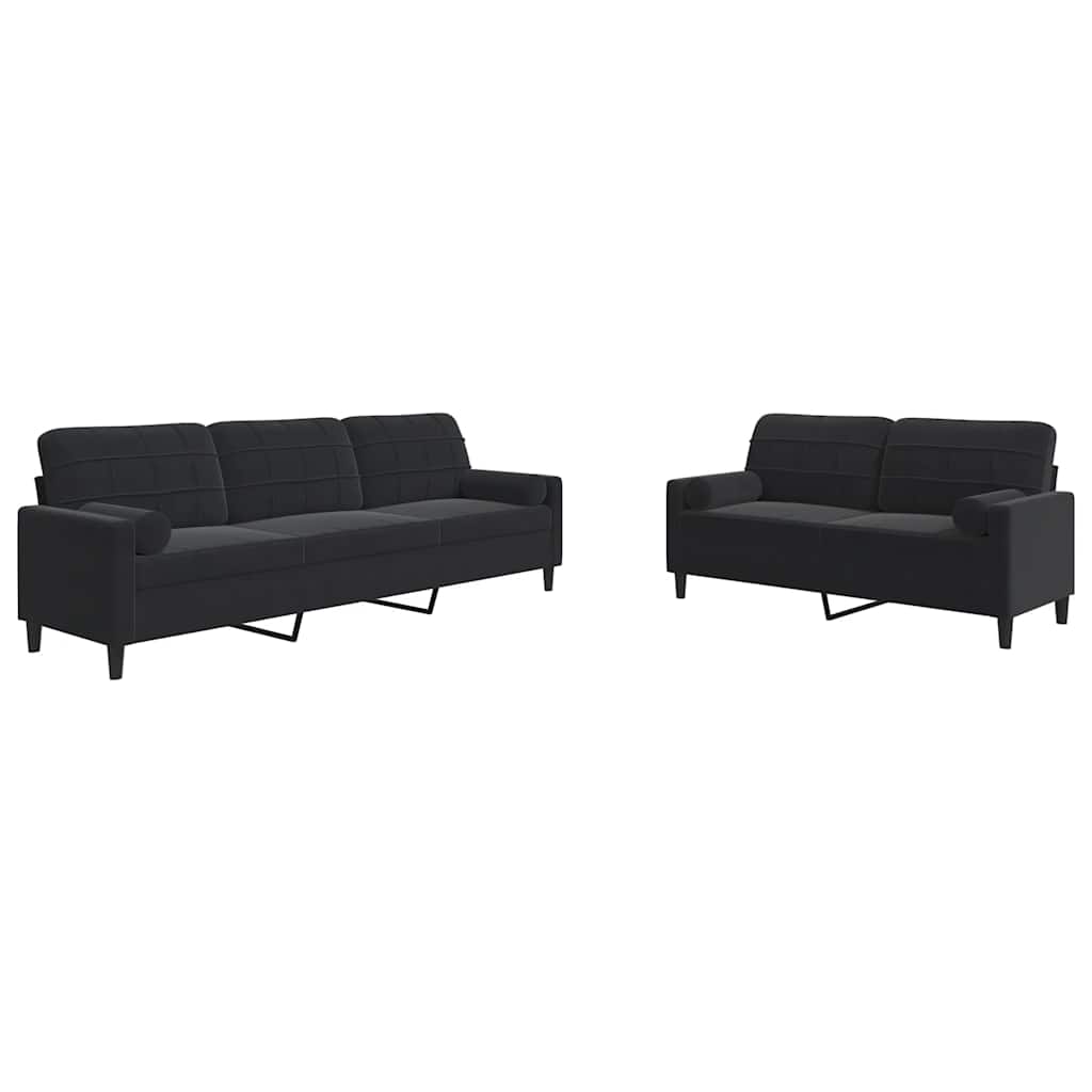2-dijelni set sofa s jastucima crni baršunasti