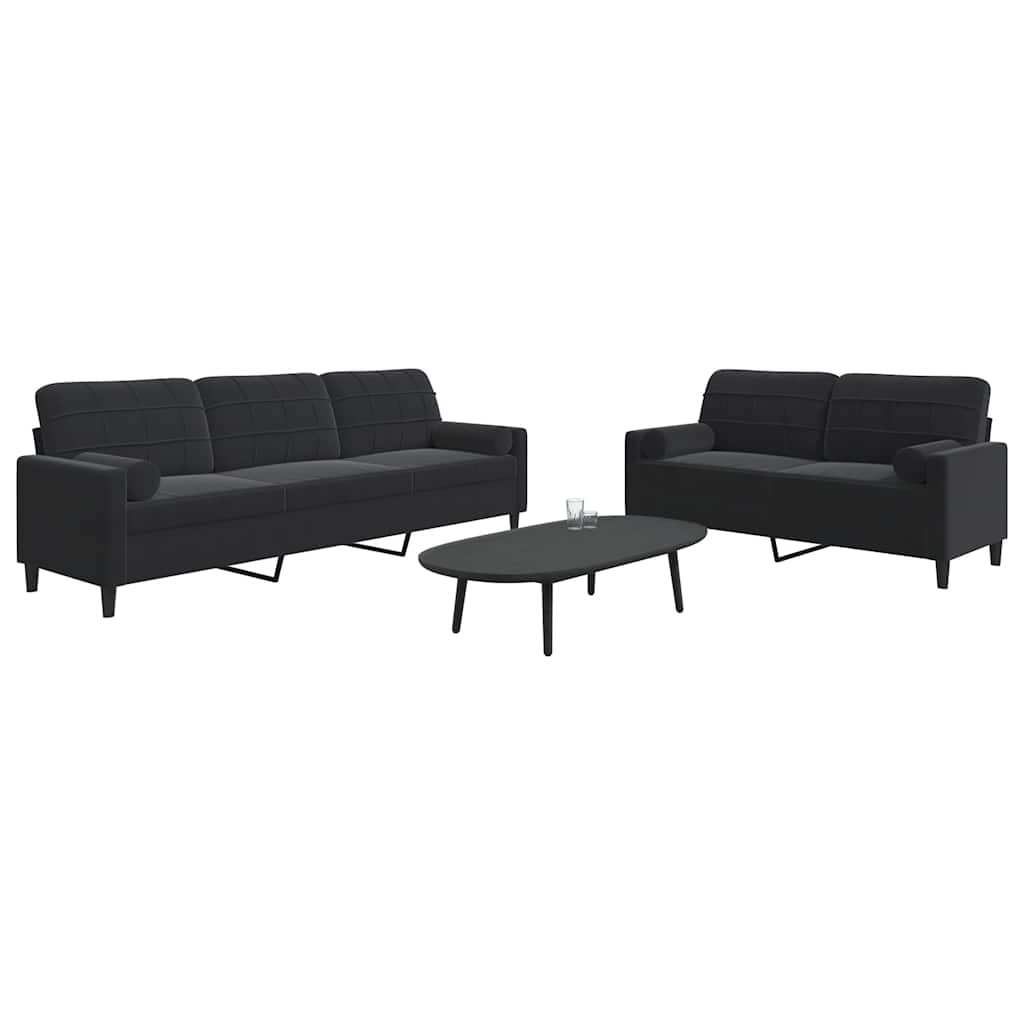 2-dijelni set sofa s jastucima crni baršunasti