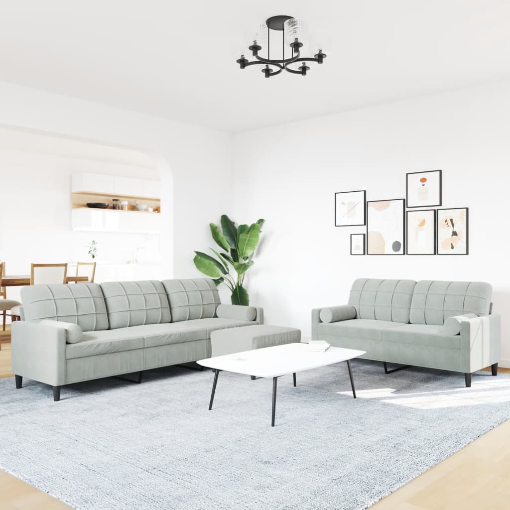 3-dijelni set sofa s jastucima svjetlosivi baršunasti