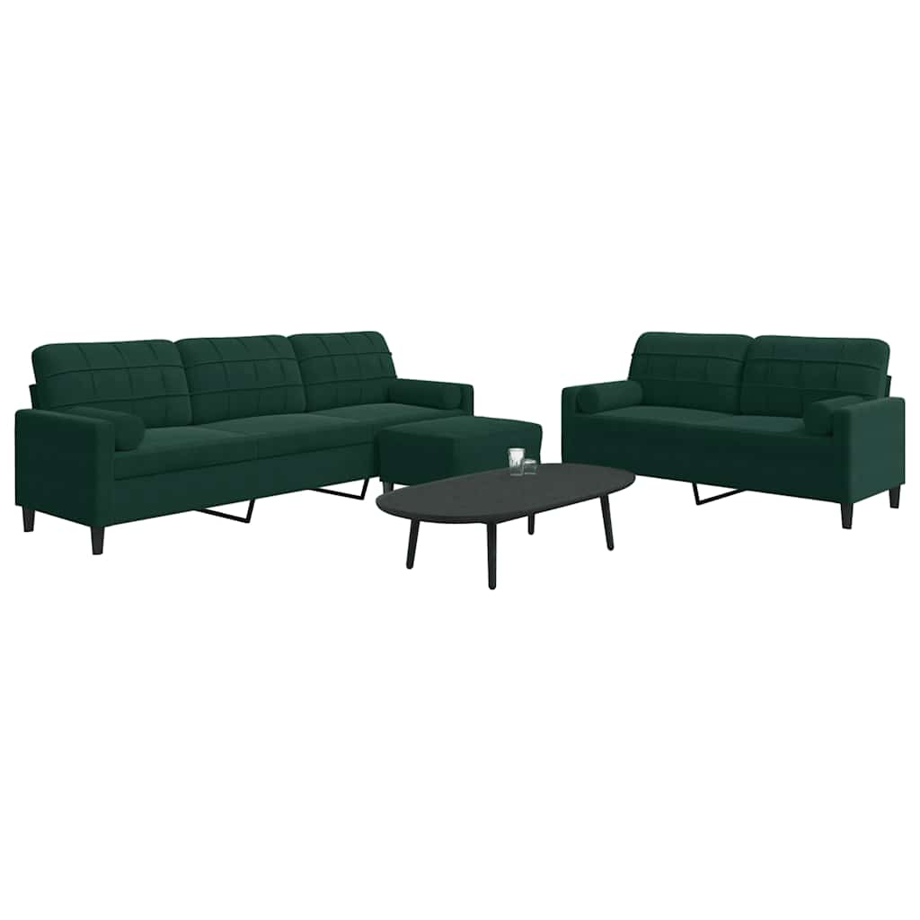 3-dijelni set sofa s jastucima tamnozeleni baršunasti