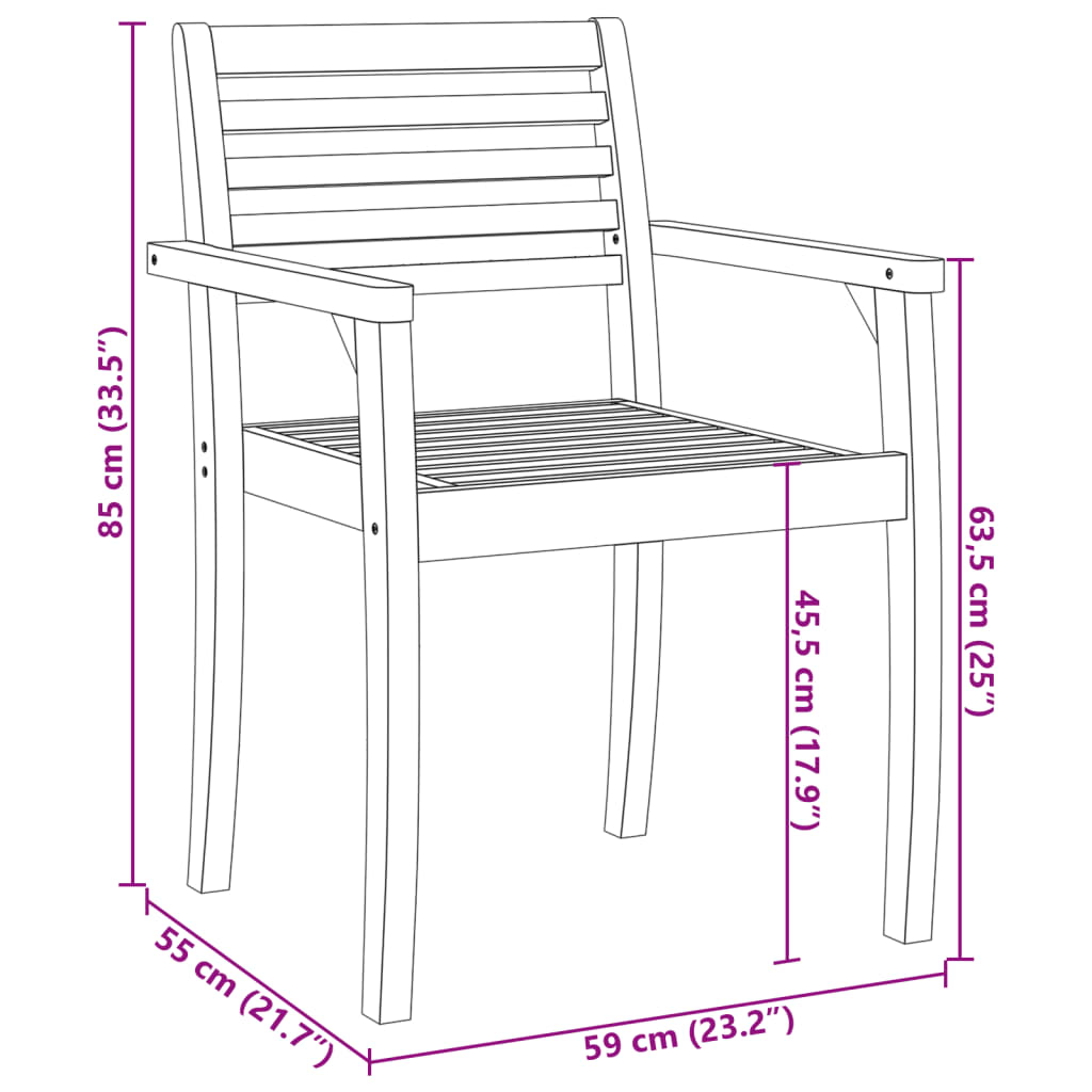 Vrtne stolice 8 kom 59x55x85 cm od masivnog bagremovog drva