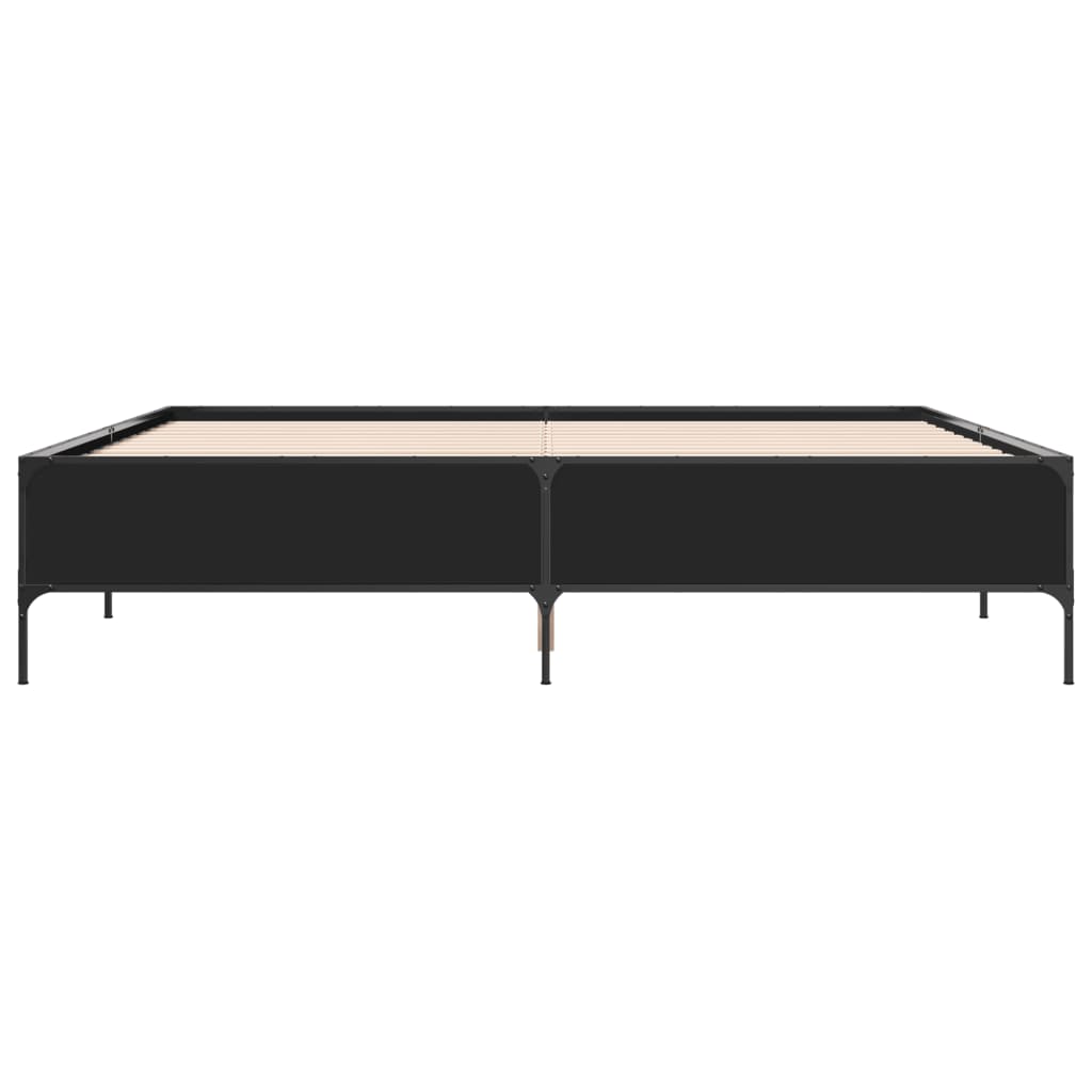 Okvir za krevet crni 200 x 200 cm konstruirano drvo i metal
