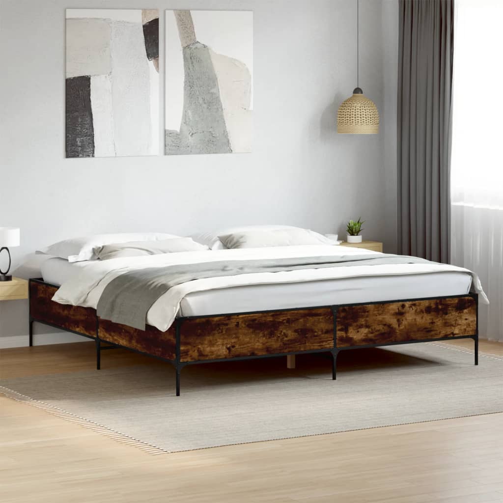 Okvir za krevet boja hrasta 200x200cm konstruirano drvo i metal