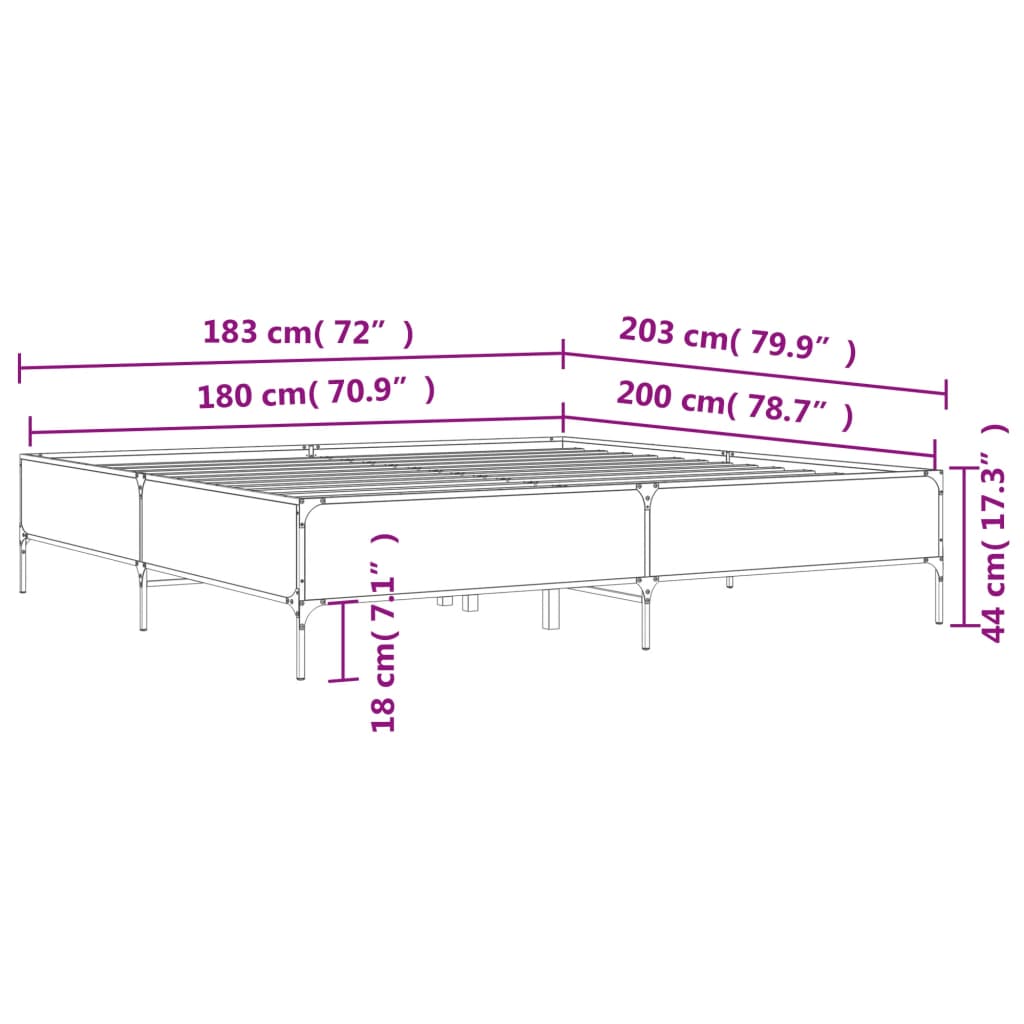 Okvir za krevet boja hrasta 180x200cm konstruirano drvo i metal