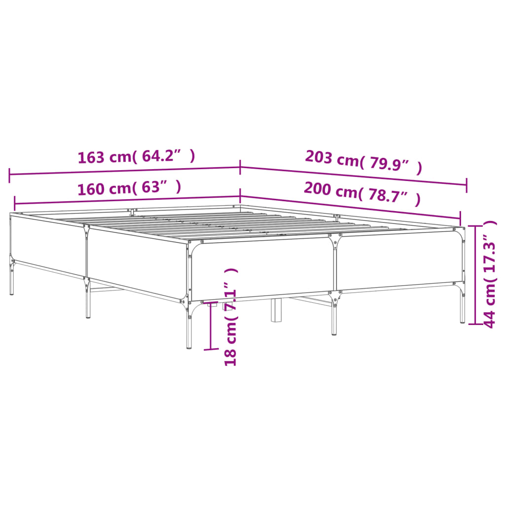 Okvir za krevet crni 160x200 cm konstruirano drvo i metal
