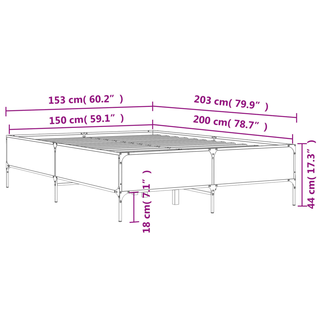 Okvir za krevet crni 150x200 cm konstruirano drvo i metal