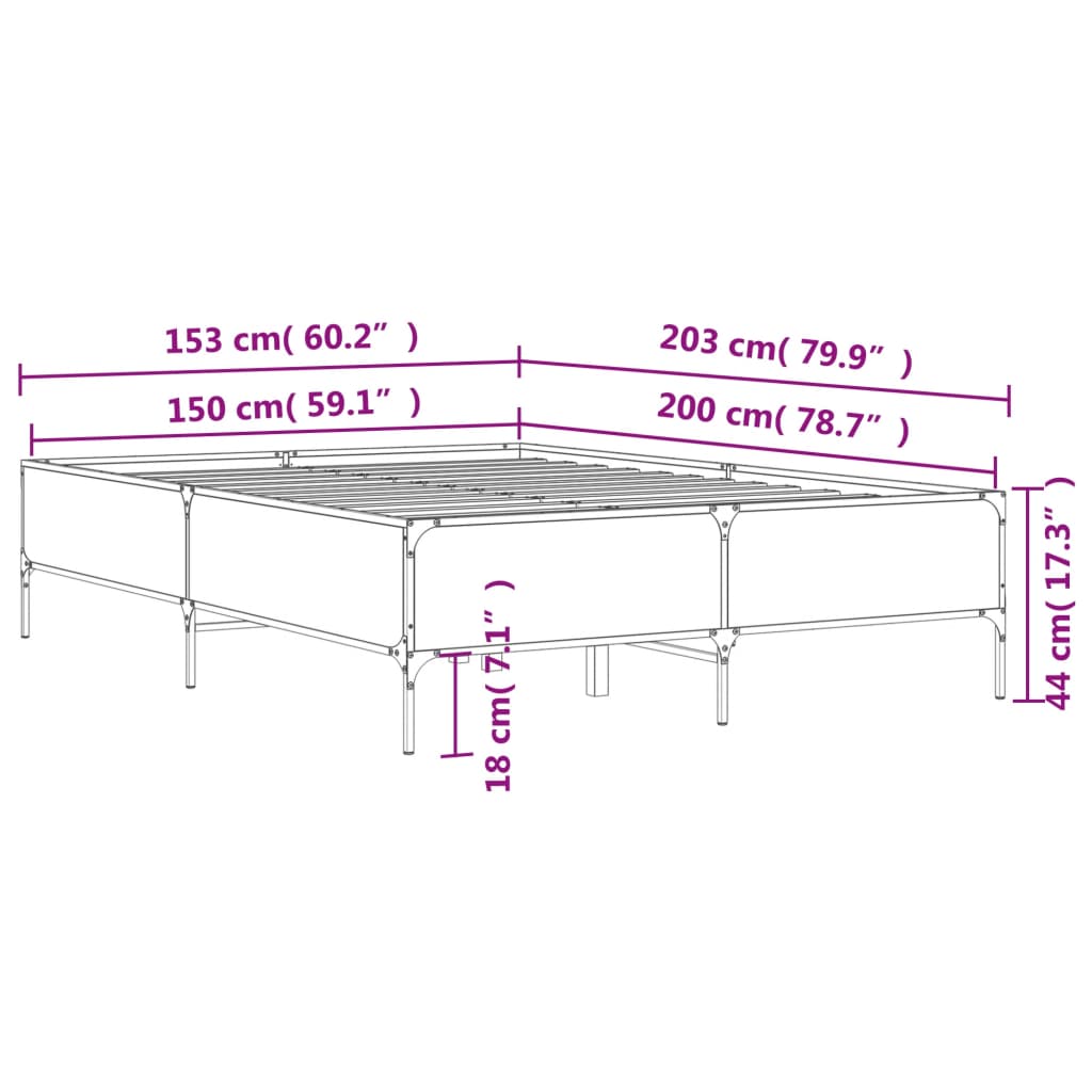 Okvir za krevet boja hrasta 150x200cm konstruirano drvo i metal