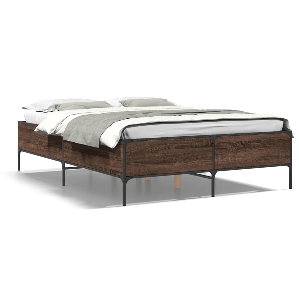 Okvir za krevet smeđi hrast 150x200cm konstruirano drvo i metal