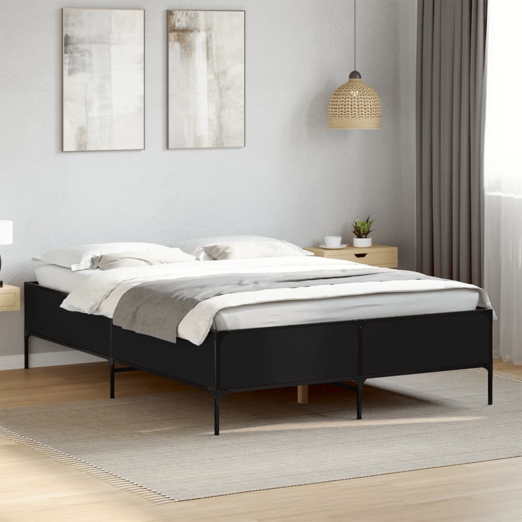 Okvir kreveta crni 140 x 200 cm od konstruiranog drva i metala