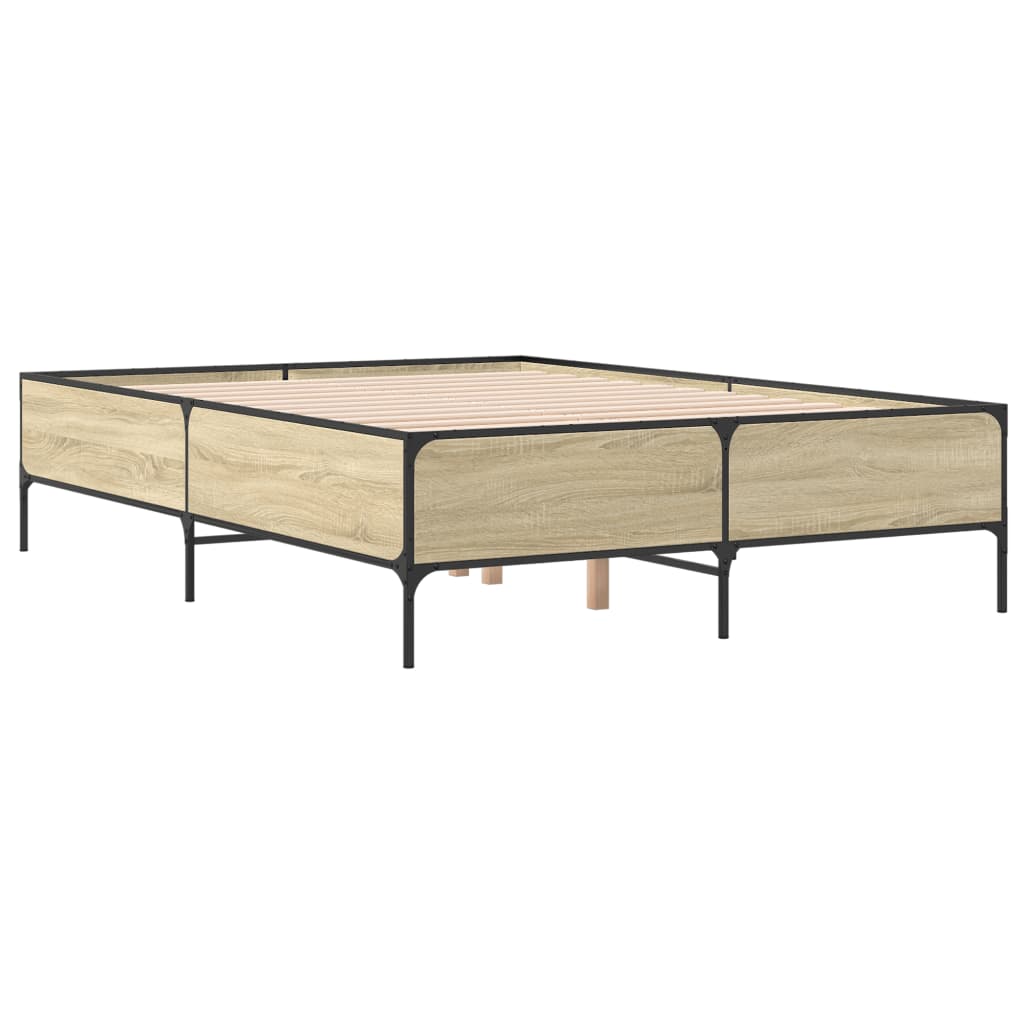 Okvir za krevet boja hrasta 140x200cm konstruirano drvo i metal