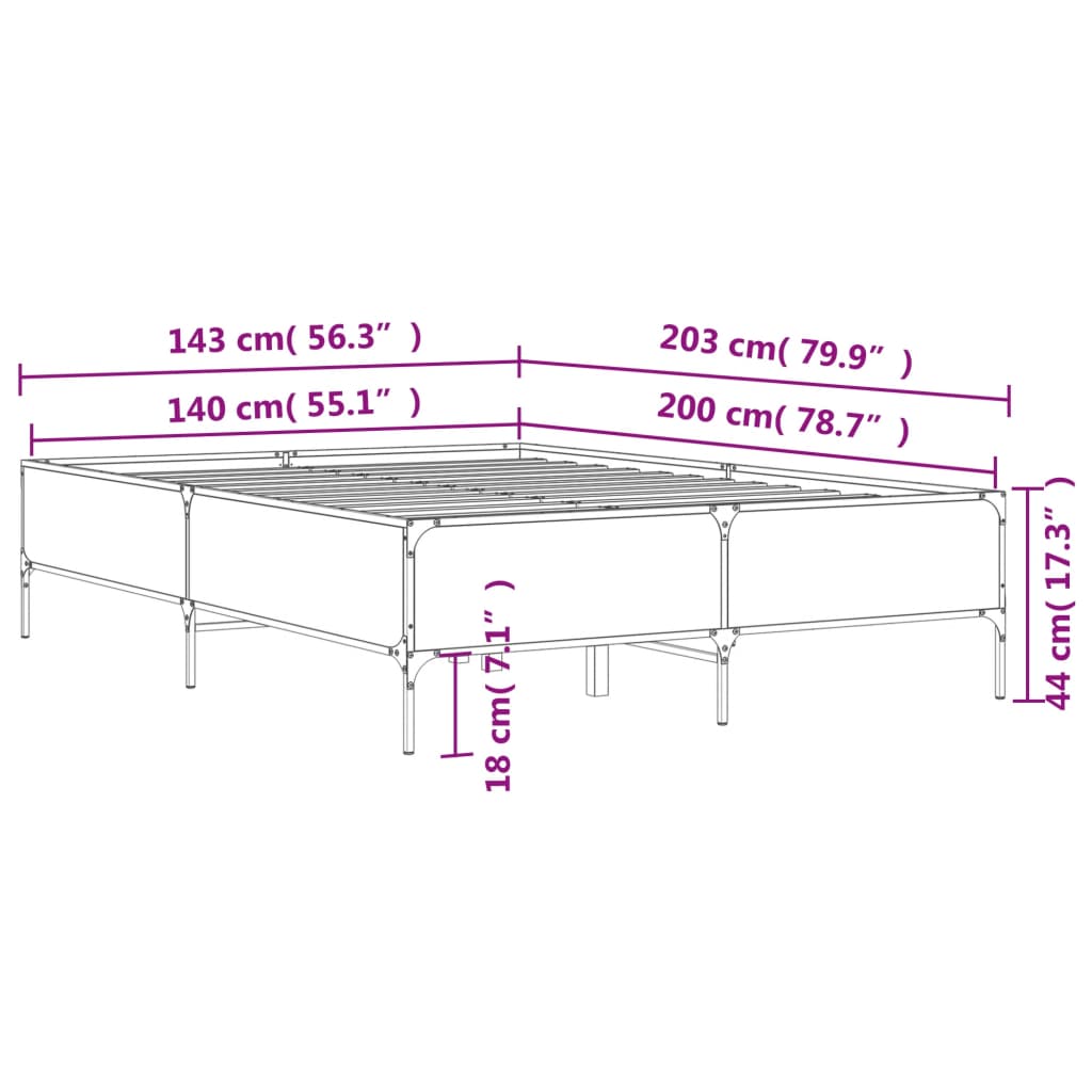 Okvir kreveta boja hrasta 140x200 cm konstruirano drvo i metal