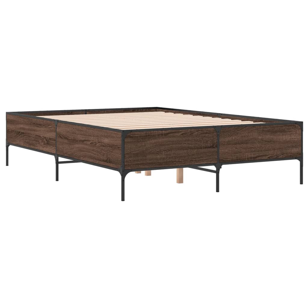 Okvir kreveta smeđi hrast 140x200cm konstruirano drvo i metal