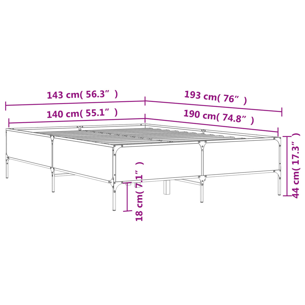 Okvir za krevet crni 140x190 cm konstruirano drvo i metal