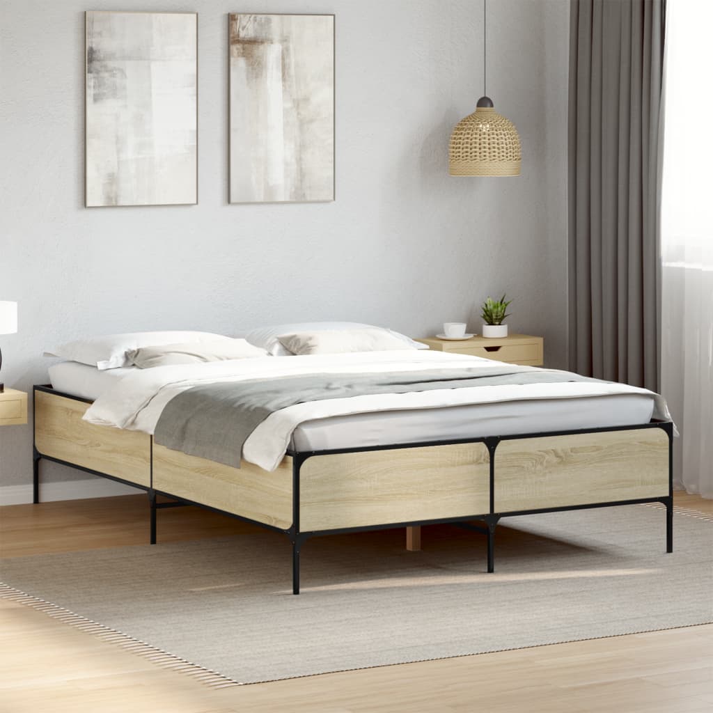 Okvir za krevet boja hrasta 140x190cm konstruirano drvo i metal
