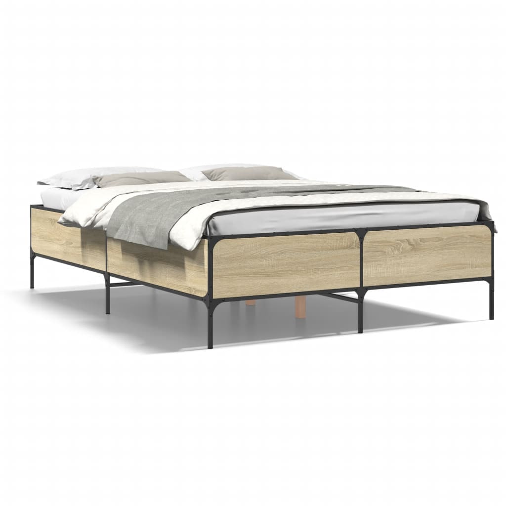 Okvir za krevet boja hrasta 135x190cm konstruirano drvo i metal