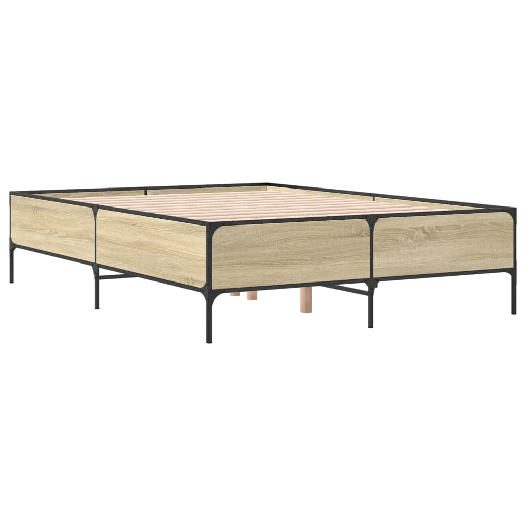 Okvir za krevet boja hrasta 135x190cm konstruirano drvo i metal