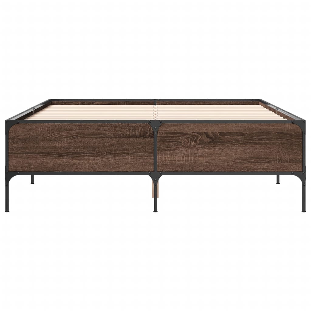 Okvir za krevet smeđi hrast 135x190cm konstruirano drvo i metal