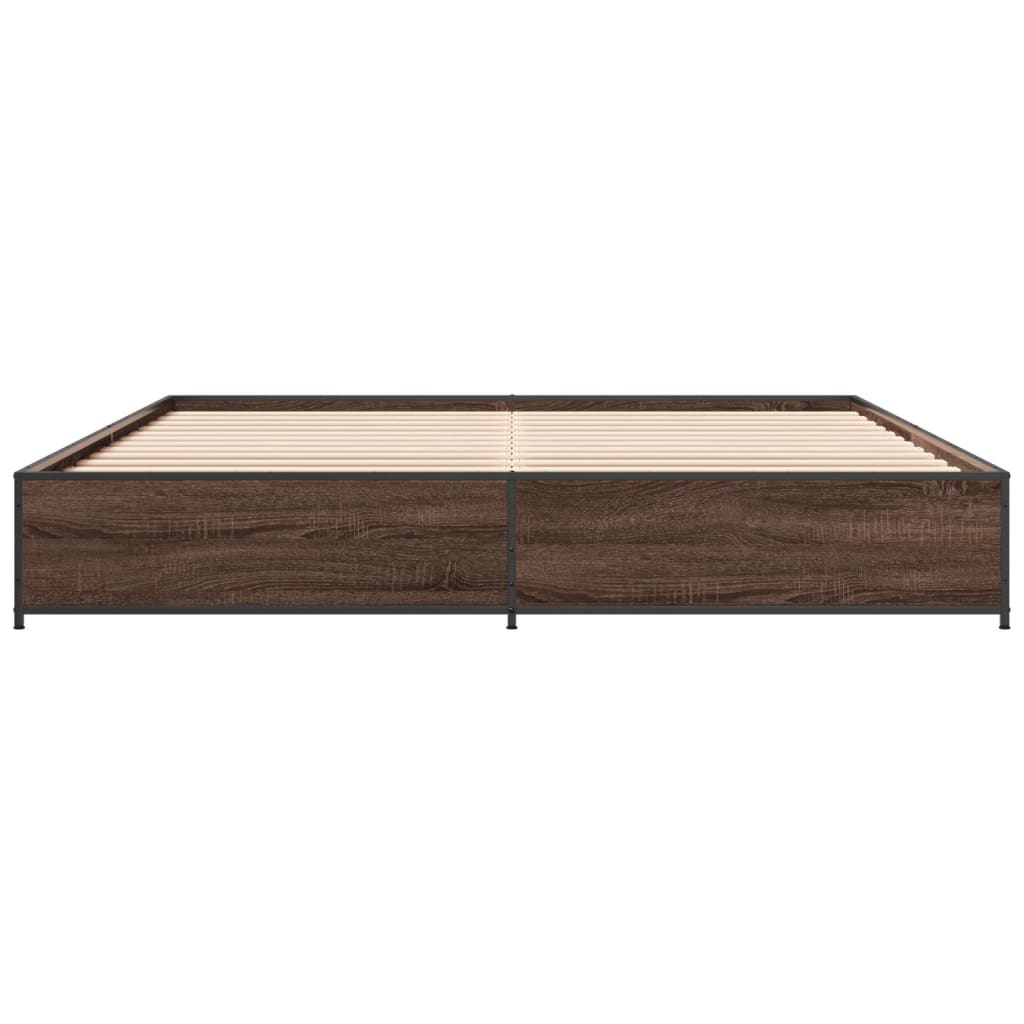 Okvir za krevet smeđi hrast 200x200cm konstruirano drvo i metal