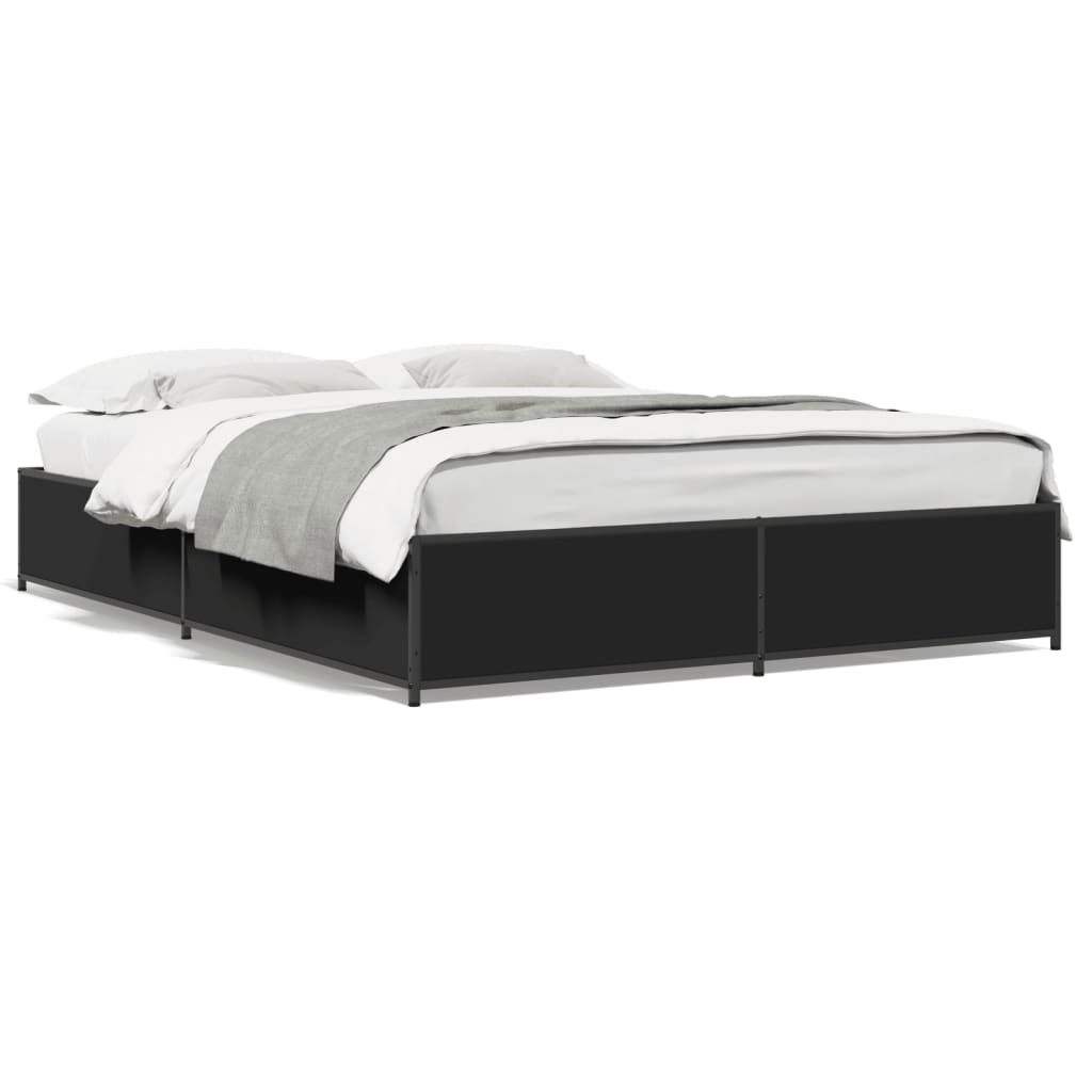 Okvir za krevet crni 150x200 cm konstruirano drvo i metal