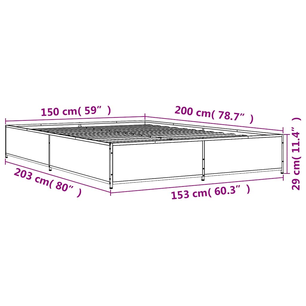 Okvir za krevet boja hrasta 150x200cm konstruirano drvo i metal