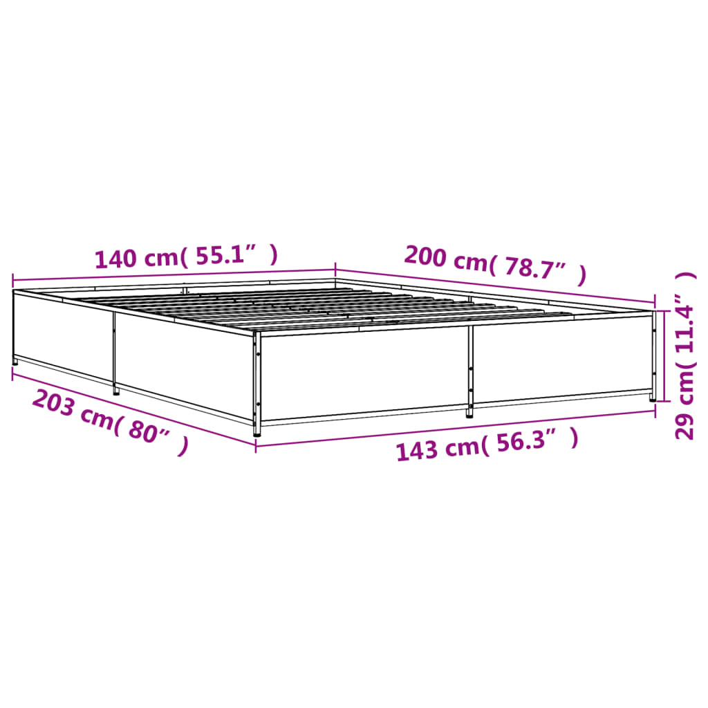 Okvir kreveta crni 140 x 200 cm od konstruiranog drva i metala