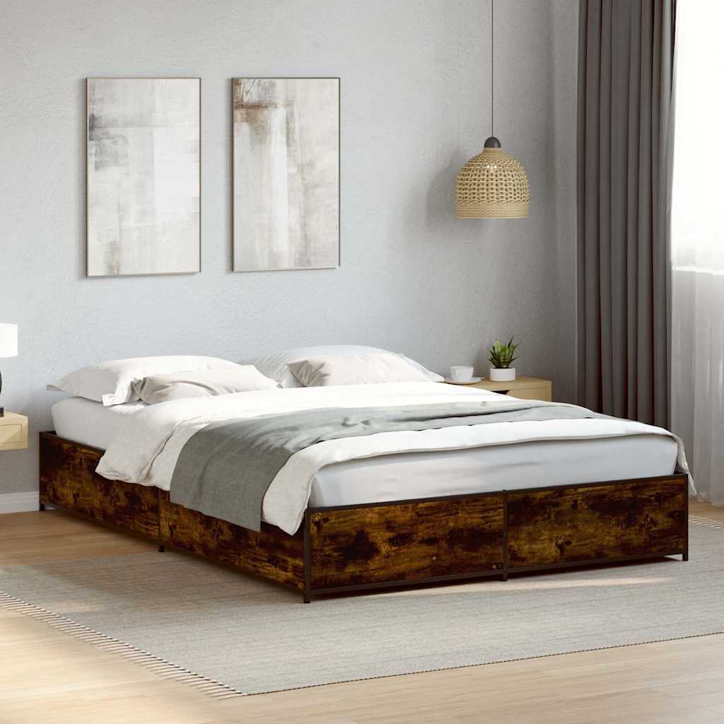 Okvir za krevet boja hrasta 135x190cm konstruirano drvo i metal