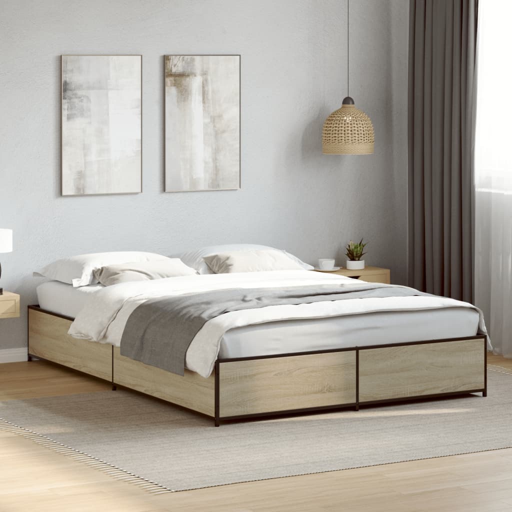 Okvir za krevet boja hrasta 120x190cm konstruirano drvo i metal