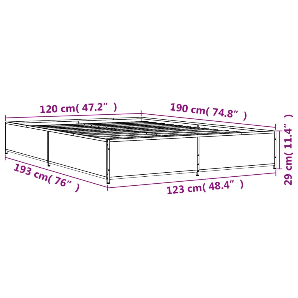 Okvir za krevet smeđi hrast 120x190cm konstruirano drvo i metal